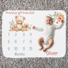 Christian Teddy Bear Milestone Baby Blanket
