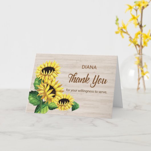 Christian Thank you for Service Personalize Name カード (黄色い花)