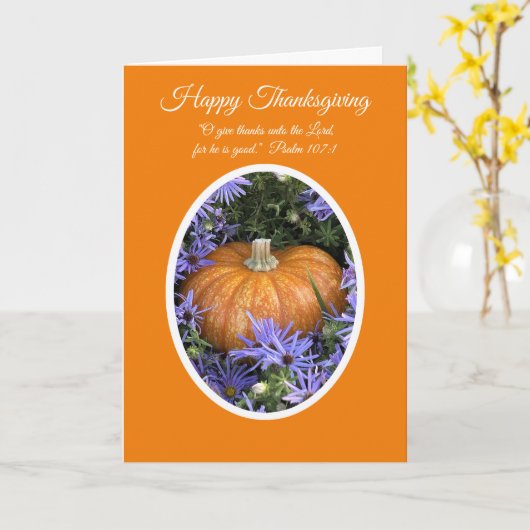 Christian Thanksgiving Pumpkin with Scripture カード (黄色い花)