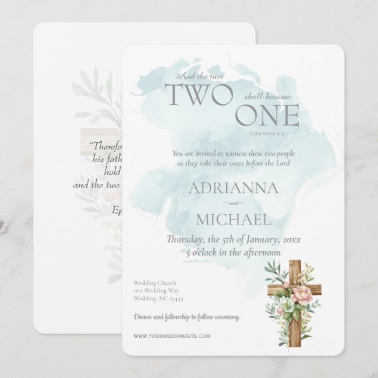 Christian Two Become One Watercolor 招待状 (正面/裏面)