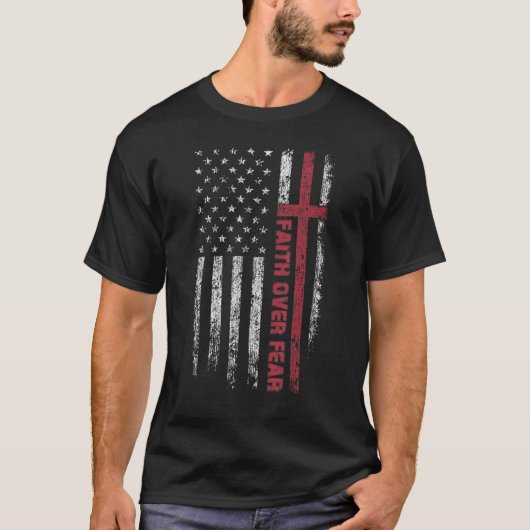 Christian US USA Flag American Christ Faith Over F Tシャツ (正面)