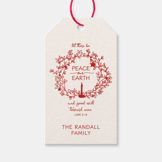 Christian Verse Peace on Earth Hand Drawn Wreath ギフトタグ (正面)
