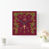 Christian Wall Clocks with Monogram and Your Text スクエア壁時計 (ホーム)