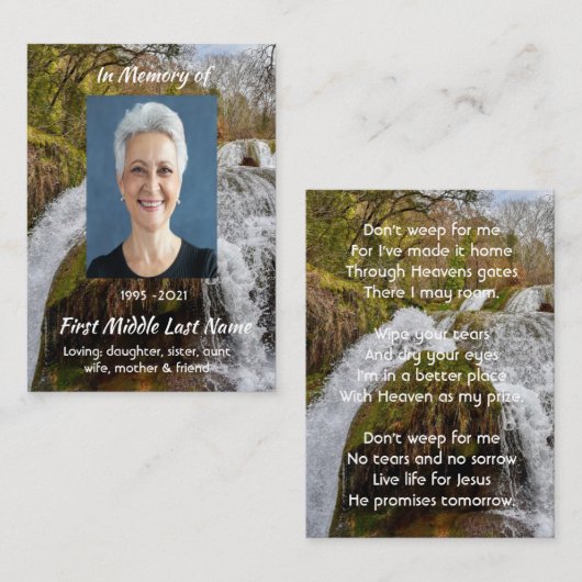 Christian Waterfall Landscape  Memorial Keepsake  名刺 (正面/裏面)