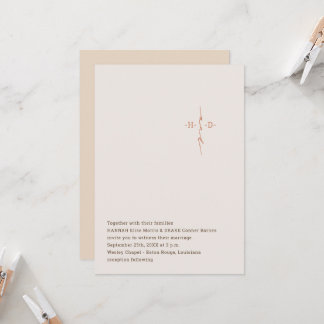 Christian Wedding Hand Lettered Monogram Cross 招待状