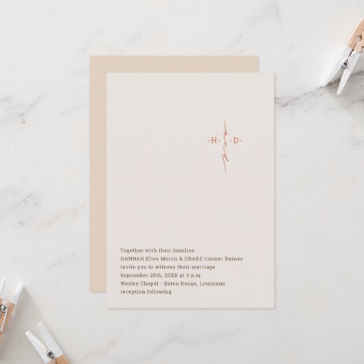 Christian Wedding Hand Lettered Monogram Cross 招待状 (正面/裏面インサイチュ)