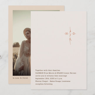Christian Wedding Hand Lettered Monogram Cross 招待状