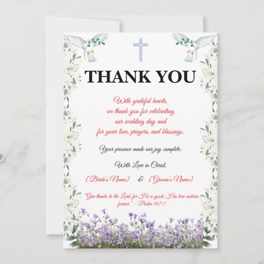 Christian Wedding Thank You Card with Cross サンキューカード (正面)