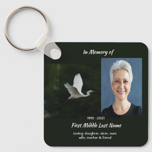 Christian White Egret Bird Memorial Keepsake キーホルダー (正面)