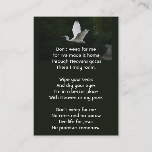 Christian White Egret Bird Memorial Keepsake  名刺 (裏面)