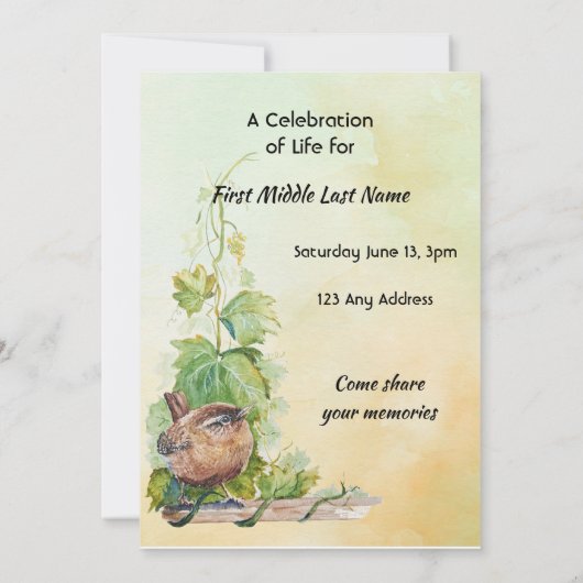 Christian Wren Bird Vineyard Celebration of Life 招待状 (裏面)