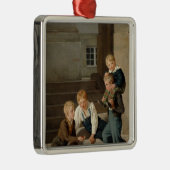 Christiansborgの前のサイコロを遊んでいる男の子 メタルオーナメント (右)