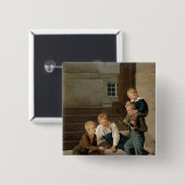 Christiansborgの前のサイコロを遊んでいる男の子 缶バッジ (正面&裏面)