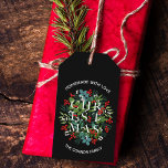 CHRISTMASタイポグラフィ愛と自家製 ギフトタグ<br><div class="desc">ラブギフトパーソナライズされたラベルと手作り離れは、シックな白いレタリングであなたの名前と黒の上にエレガントのCHRISTMASと果実の単語を特徴としている。コレクション内の一致アイテム。</div>