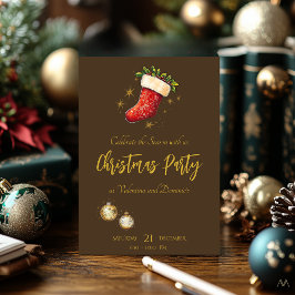 ChristmasパーティーとフェスティバルストッキングオンBrown 招待状