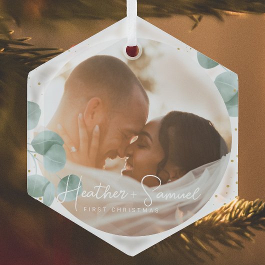 Christmas結婚のKeepsake Scriptのエレガント写真 ガラスオーナメント