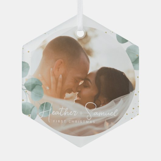 Christmas結婚のKeepsake Scriptのエレガント写真 ガラスオーナメント (正面)