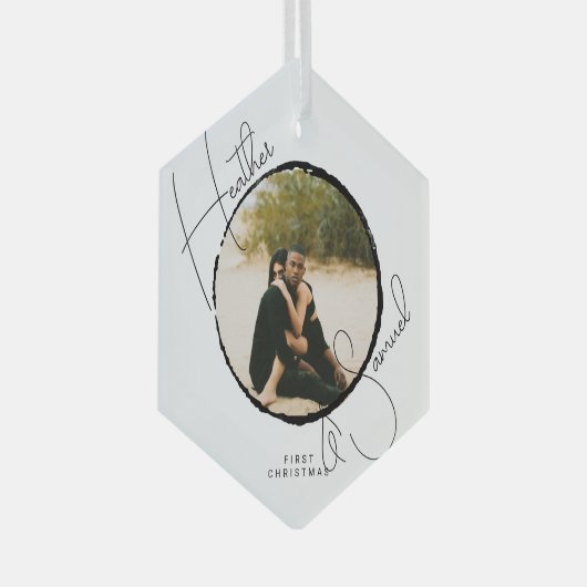 Christmas結婚のKeepsake Scriptのモダン写真 ガラスオーナメント (正面右)