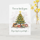 Christmas おもしろい from Our home to Your Tree Lights カード (黄色い花)