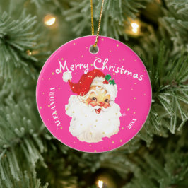 Christmas すてき Santa Claus Pink Personal Photo セラミックオーナメント