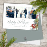Christmas エレガント Winter Holly Berry 3写真 シーズンカード<br><div class="desc">このデザインは、写真3家族の写真のレイアウト、植物性の緑の冬の葉、水色の赤い緑の銀、松枝の枝エレガント枝、クラシックeucalyptusの枝と書き書き書き書き書き書き書とモダンき、フォント、トレンディー、素敵な写真コラージュクリスマスのののののの休暇カード</div>