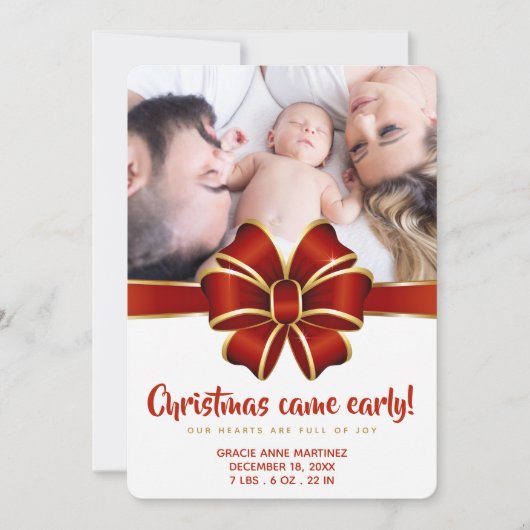 Christmas 来 Early Photo Birth Announcement シーズンカード (正面)