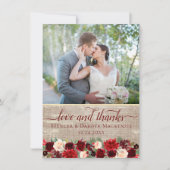 Christmas 素朴 Bohoフローラブルゴーニュ金ゴールド写真 サンキューカード (正面)