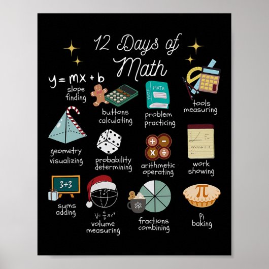 Christmas 12 Days Of Math Math Teacher Xmas Stem S ポスター (正面)