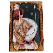 Christmas 1920s Flapper Girl in Glittery Dress ミディアムペーパーバッグ (裏面)