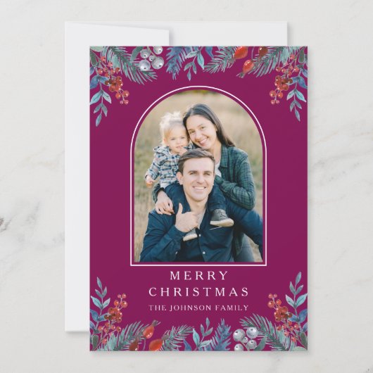 Christmas 1 Photo Arch Watercolor Botanical シーズンカード (正面)