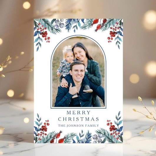 Christmas 1 Photo Arch Watercolor Botanical シーズンカード