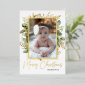 Christmas 1 Photo Festive Botanical Elegant 箔シーズンカード (立ち正面)