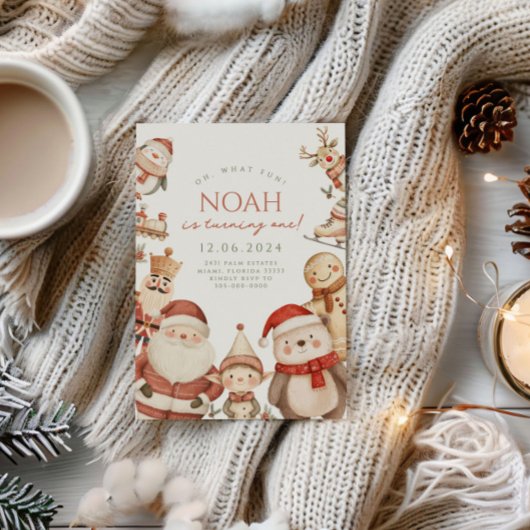 Christmas 1st Birthday招待状for Boys Winter 招待状