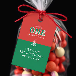Christmas 1st Birthday Party Festive Red & Green ギフトタグ