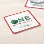 Christmas 1st Birthday Party Merry Ornament スクエアペーパーコースター (アングル)