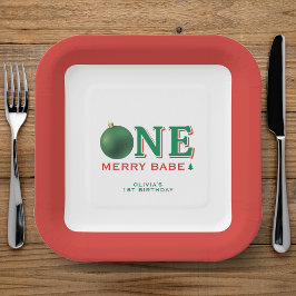 Christmas 1st Birthday Party Merry Ornament ペーパープレート