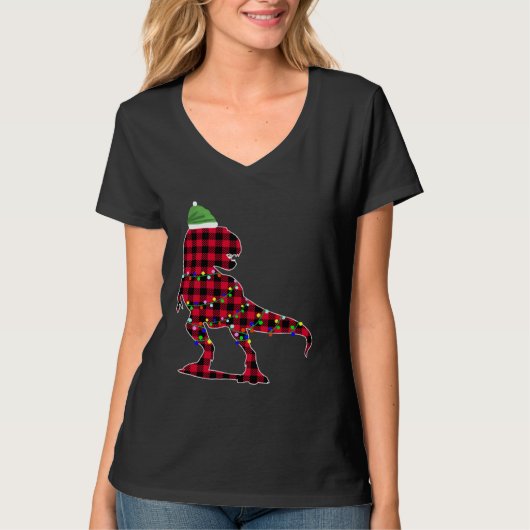 Christmas 2020 Buffalo Plaid Dino Rex Tシャツ (正面)