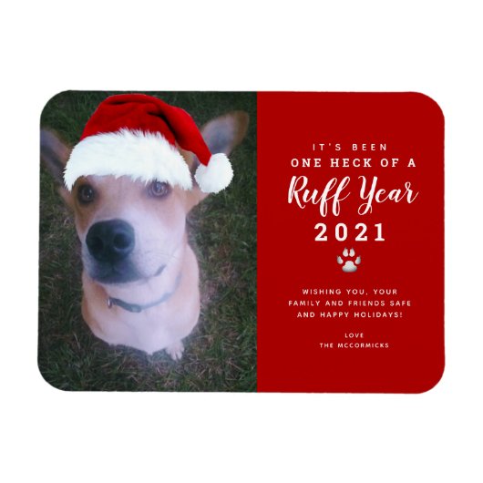 Christmas 2021 Ruff Yearおもしろい犬写真 マグネット (横)