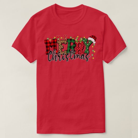 Christmas 2022Christmas Leopard Buffalo Red Plaid Tシャツ (デザイン正面)