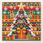 Christmas 2024 Kente Cloth Inspired Glass Coaster ガラスコースター (正面)
