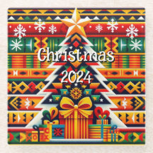 Christmas 2024 Kente Cloth Inspired Glass Coaster