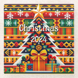 Christmas 2024 Kente Cloth Inspired Glass Coaster ガラスコースター
