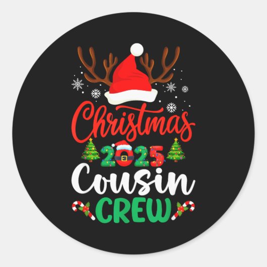 Christmas 2025 Cousin Crew Pajamas Xmas Lights Fam ラウンドシール (正面)
