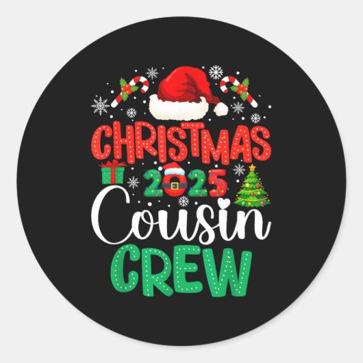 Christmas 2025 Cousin Crew Xmas Funny Matching Fam ラウンドシール (正面)