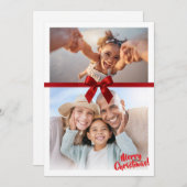 CHRISTMAS 2 PHOTO modern gift cute red ribbon bow シーズンカード (正面/裏面)
