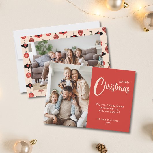 Christmas 2 Photos Family Red シーズンカード