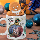 Christmas 3-Photo Collage Unique Family Keepsake コーヒーマグカップ<br><div class="desc">Treat them to a Merry Christmas with custom Christmas ornament 3-photo collage mugs. Put your favorite photos inside these 3 cute and colorful Christmas bauble photo mugs. Your photos will appear suspended inside three colorful faux glass baubles, adorned with curious little birds and a cute nosy bunny. This makes a...</div>