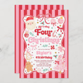 Christmas 4th Birthday Party Coquette Bow Birthday 招待状 (正面/裏面)