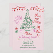 Christmas 4th birthday whimsical tree 案内状 (正面/裏面)