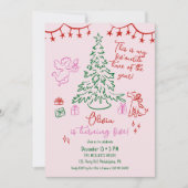 Christmas 5th birthday whimsical tree 案内状 (正面)
